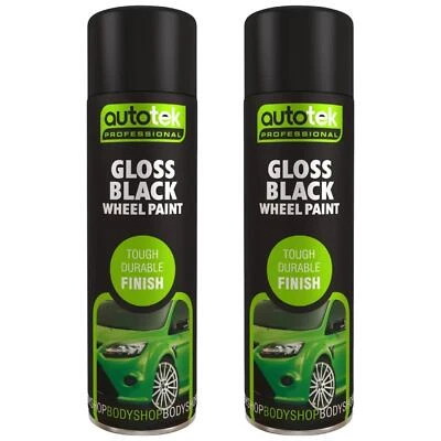 AUTOTEK PROFESSIONAL Autotek Gloss Black Wheel Multi-Purpose Spray Paint Tough Durable Finish 500mlx2