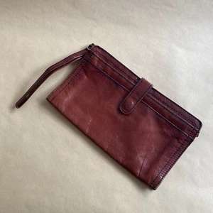 VINTAGE YANKO WOMEN'S BROWN LEATHER CLUTCH HANDBAG PURSE EVENING BAG - Picture 1 of 7
