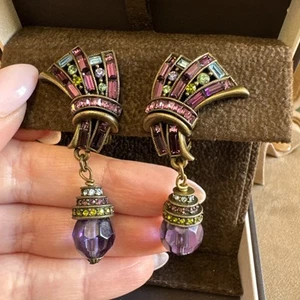 Heidi Daus Vintage Rare Art Deco Crystal Baguette Drop Clip Earrings - Picture 1 of 8