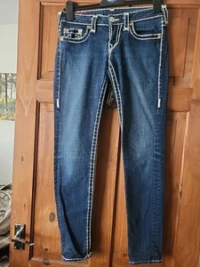 True Religion Jeans Size 27 Stella Super T Low Rise White Stitching - Picture 1 of 5
