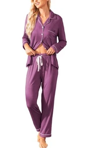 Women's Pajama Set Long Sleeve Button Down Sleepwear Loungewear Nightwear Soft L - Picture 1 of 4