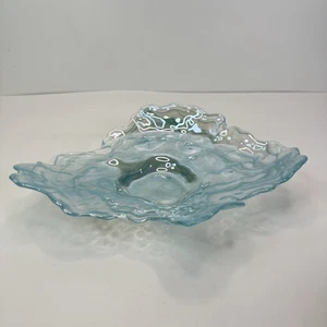 Art Glass Turquoise Blue Plate Free Form Beachy Oyster Shell Vibe 8.25” x 6.5” - Picture 1 of 14