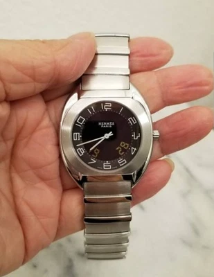 Authentic HERMES Espace Stainless Steel Watch Wrist Size 6.5 W/ Extra Links - Image 1 of 4