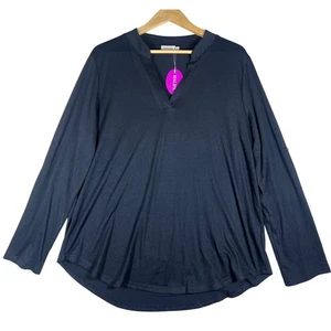 Neu mit Etikett Halife Damen schwarz V-Ausschnitt Langarm Tunika Top Bluse XL Rollriegel Ärmel - Bild 1 von 7