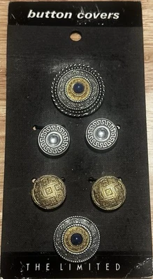 THE LIMITED Set 6 Round Metal Blue Silver Tone Gold Tone Button Covers Vintage - Image 1 of 4