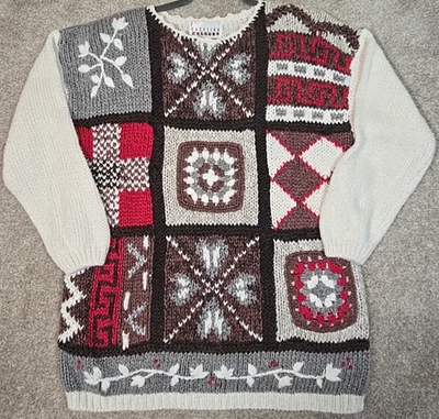 Suéter Pullover Carolina Colores Patchwork Vintage Largo Medio Ramie Para Mujer M Foto 1 de 4