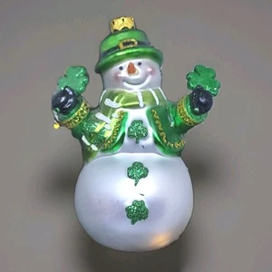 Rauch European Blown Glass Shamrock Snowman Christmas Ornament - Picture 1 of 6