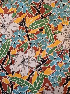 Vtg Tropical Floral Hibiscus Light Weight Fabric 2 Yards 50's? 60's? - Picture 1 of 4