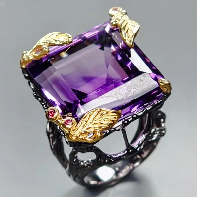 Handmade 42 ct+ Natural Amethyst Ring 925 Sterling Silver Size 8.5 /R435104 - Image 1 of 4