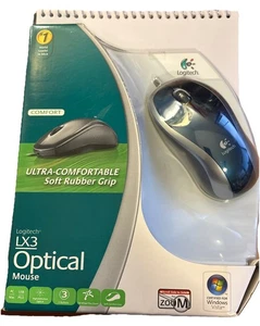 NEW Logitech LX3 3 Button Optical Mouse Ultra Comfort Rubber Grip Sealed BLUE - Picture 1 of 4