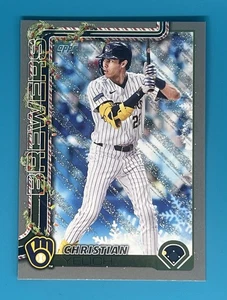 2025 Topps Holiday #H25 Christian Yelich Silver Glitter - Picture 1 of 2
