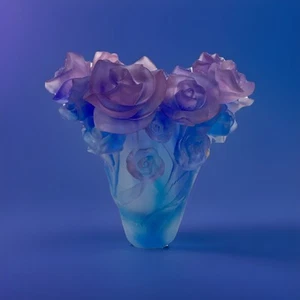 Vaso rosa cristallo stile Nancy Daum blu multi H7” blu multi arte pesante - Foto 1 di 10