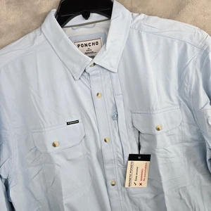 PONCHO XL Slim Fit Button Down Shirt Mens Light Blue Magnetic Pockets NWT - Picture 1 of 7