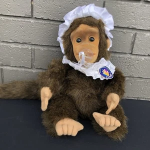 Hosung brown baby monkey plush stuffed "Squeaker" in mouth 14" hand puppet 1994 - Picture 1 of 24