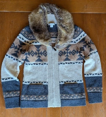 Pendleton Wool/Alpaca Full Zip Cardigan with Faux Fur Shawl Collar | XS - Image 1 of 4