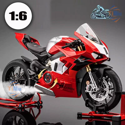 1:6 Duoati 4VR Diecast Alloy Motorcycle Model w/ Ignition Start Sound Effect Red - Image 1 of 4