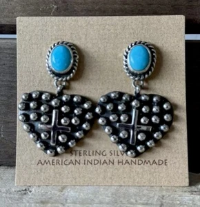 Geneva Apachito Turquoise Heart Earrings Post Back ~ Signed - Picture 1 of 2