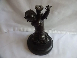 VINTAGE BRONZED METAL CHERUB PUTTI MISSING EPERNE/VASE HEIGHT 18X11cm 1070grams - Picture 1 of 7