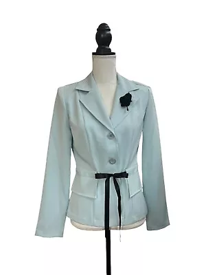 Breakin' Loose Juniors Light Blue, Black Front Tie Stretch Blazer 7/8 - Image 1 of 4