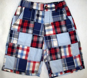 Boy 7 JANIE and JACK SHORTS Red White Blue PATCHWORK Checks Plaids: 100% COTTON - Picture 1 of 4