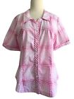 Large Pendelton Pink Check Short Sleeve Button Down Blouse Top Shirt