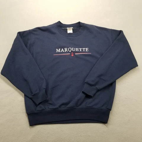 Vintage Marquette Crewneck Sweatshirt Mens M Blue Sweater Pullover Spell Out Cover