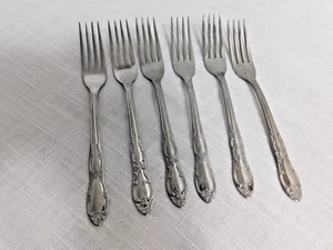 E7 - Oneida Silver Co. Oneidacraft Venus Stainless Dinner Forks Lot of 6 - Picture 1 of 5