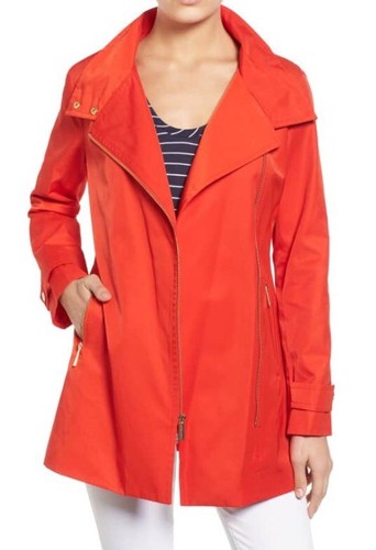 Cappotto Michael Kors rosso asimmetrico zip supporto leggero colletto