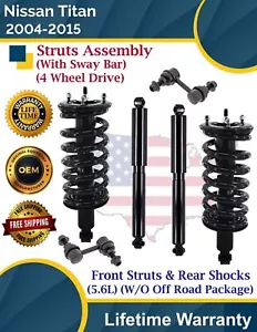 Front Struts & Rear Shocks W/Sway Bar for Nissan Titan 2004-2015 4WD Lifetime W. - Picture 1 of 16
