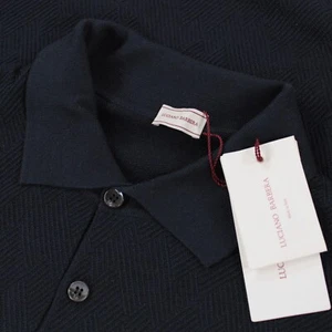 Luciano Barbera NWT Wool/Silk/Cashmere Collared Polo Sweater Size 52 US L Navy - Picture 1 of 7