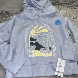 Carters Girls Size 10 Positivity Is Superpower Blue Crop Hooded Sweatshirt NEW - Picture 1 of 4