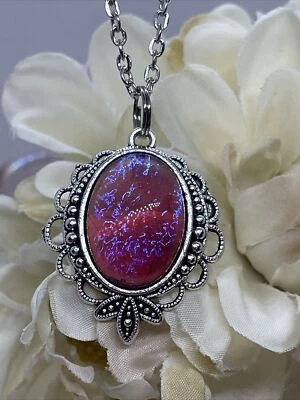 Delicado collar colgante de ópalo de fuego mexicano aniversario regalo de cumpleaños mamá hija Foto 1 de 4