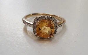 Echt Citrin & Diamanten 18 Karat Gold über 925 Sterling Silber Damen Ring Gr. 8 - Bild 1 von 7
