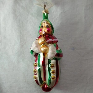 Christopher Radko Clown Canzone Suona Flauto Raro Strisce Vetro Ornamento Polonia  - Foto 1 di 7