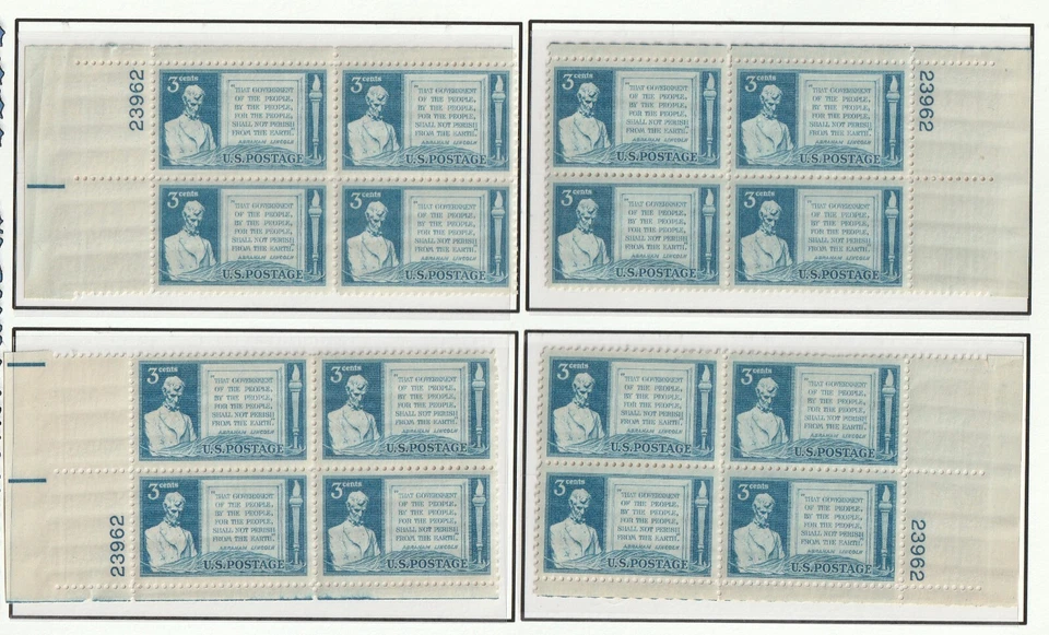 US SC# 978 GETTYSBURG ADDRESS MACTHED PLATE BLOCK SET PL# 23962 MNH 1948 - Image 1 of 1
