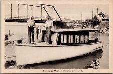 Fishing at Meaford ON Ontario 2 People Fish Boat c1944 Vintage Postcard D47
