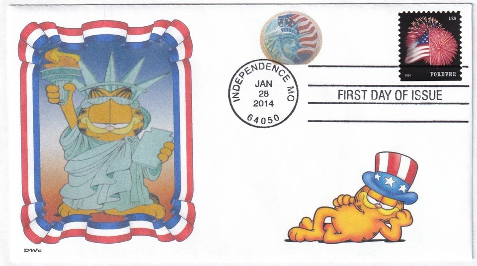 GARFIELD  STATUE OF LIBERTY    PATRIOTIC   CAT   FDC- DWc CACHET - Image 1 of 1
