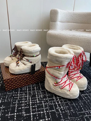 Moon Boot Mujer Esponjoso Media Pantorrilla Plataforma Botas de Nieve Lujo Cálidas Invierno Foto 1 de 4