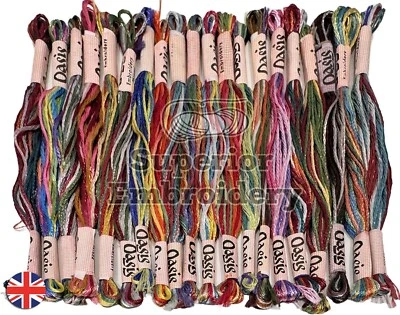 20 Skeins  Art Silk/Rayon Stranded Multi Colour Variegated Embroidery Threads UK - Image 1 of 4