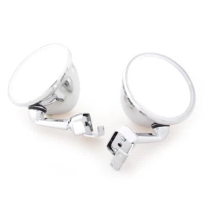 NEW CHROME DOOR CONVEX MIRRORS LEFT RIGHT CLAMP ON FENDER MIRRORS AND COMPATIBLE - Picture 1 of 6