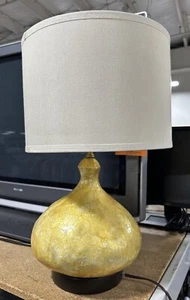 Wildwood Capiz Shell Bottle Lamp Wood Base Yellow 24” w/ Shade Beautiful Rare - Picture 1 of 12