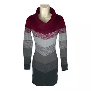 BCX - Womens Juniors Chevron Colorblock Cowl Neck Sweater Dress - Bordeaux - XXS - Picture 1 of 8