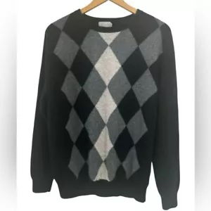 Pure Collection Kaschmir Argyle Rundhals Pullover in Schwarz und Grau - Large - Bild 1 von 9