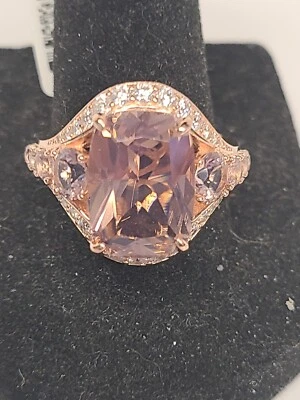Morganite Simulant And White Cubic Zirconia 18k Rose Gold Over Sterling Silver R - Image 1 of 3