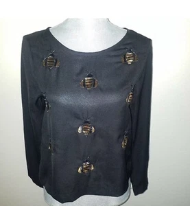 H&M Humm Damenbluse schwarz durchsichtig Paillettenbluse Größe 2 - Bild 1 von 3