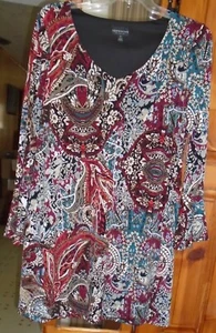 VESTIDO Connected Bold Paisley Rodilla Elástico Borgoña Verde azulado Marfil Cuello Redondo L/S 14 - Imagen 1 de 2
