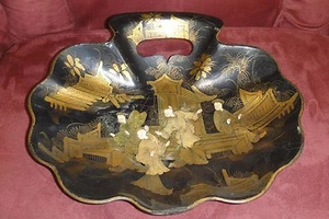 Antique 19th french papier mache bowl Chinoiserie chinese style napoleon III - Picture 1 of 12