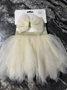 NEU Baby Mädchen Stirnband und Tutu Set Größe 2T-3T Gold Glitzer Creme - Bild 1 von 4