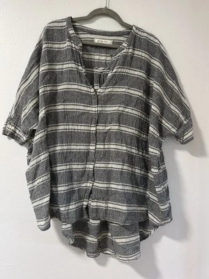 Túnica a rayas de gran tamaño We the Free/Free People mezcla de lino/algodón con botones XS Foto 1 de 4