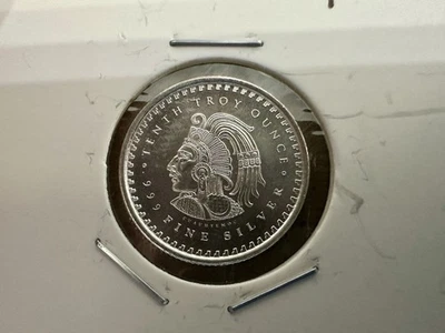 Moneda de Plata Azteca 1/10 Oz Brillante Sin Circular Explosión Blanco Calendario Maya Foto 1 de 2